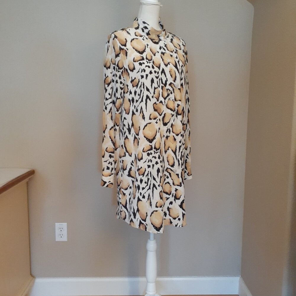 Equipment Shift Dress Black, tan, gray animal print